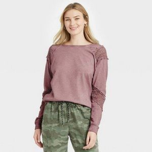 Knox Rose Lace Embellished Sweatshirt NWOT